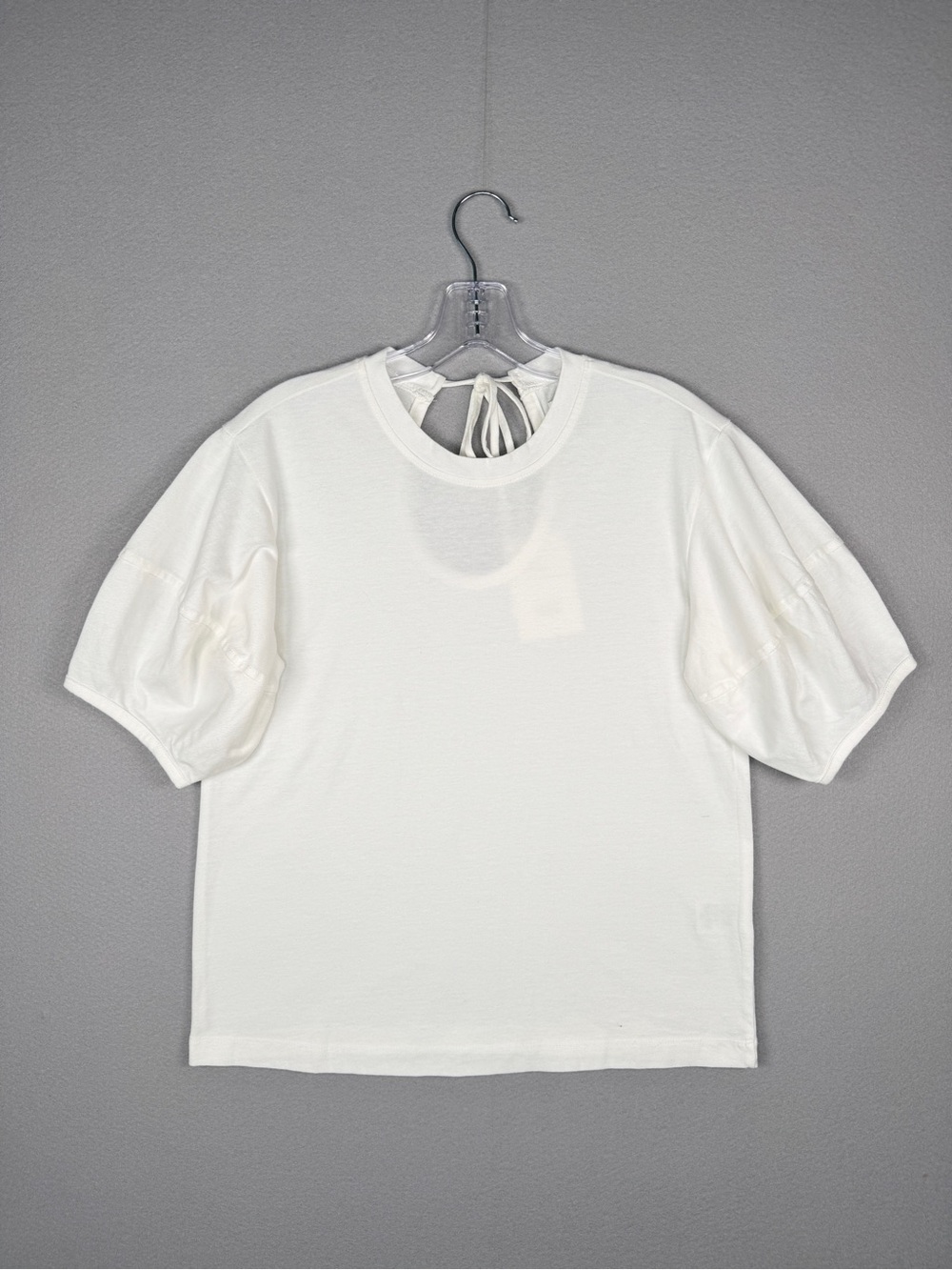 Free Assembly Balloon Sleeve Tie Back Tee White XS Elevated Basic Casual